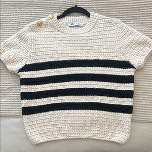Zara Cream and Black Striped Knit Top